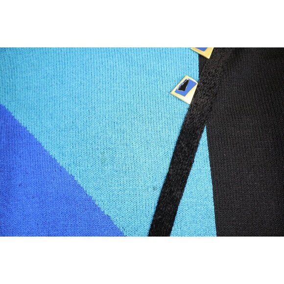 ANNE CRIMMINS FOR UMI COLLECTIONS - VINTAGE WOMEN'S BLUE PRINT SWEATER DRESS - L - Picture 5 of 11